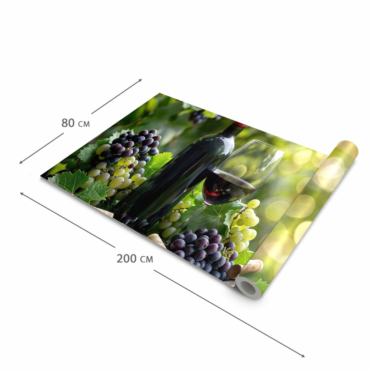 Flacher Küchenteppich mit Motiv Wein Und Trauben in der Grösse 60x150 cm, waschbar