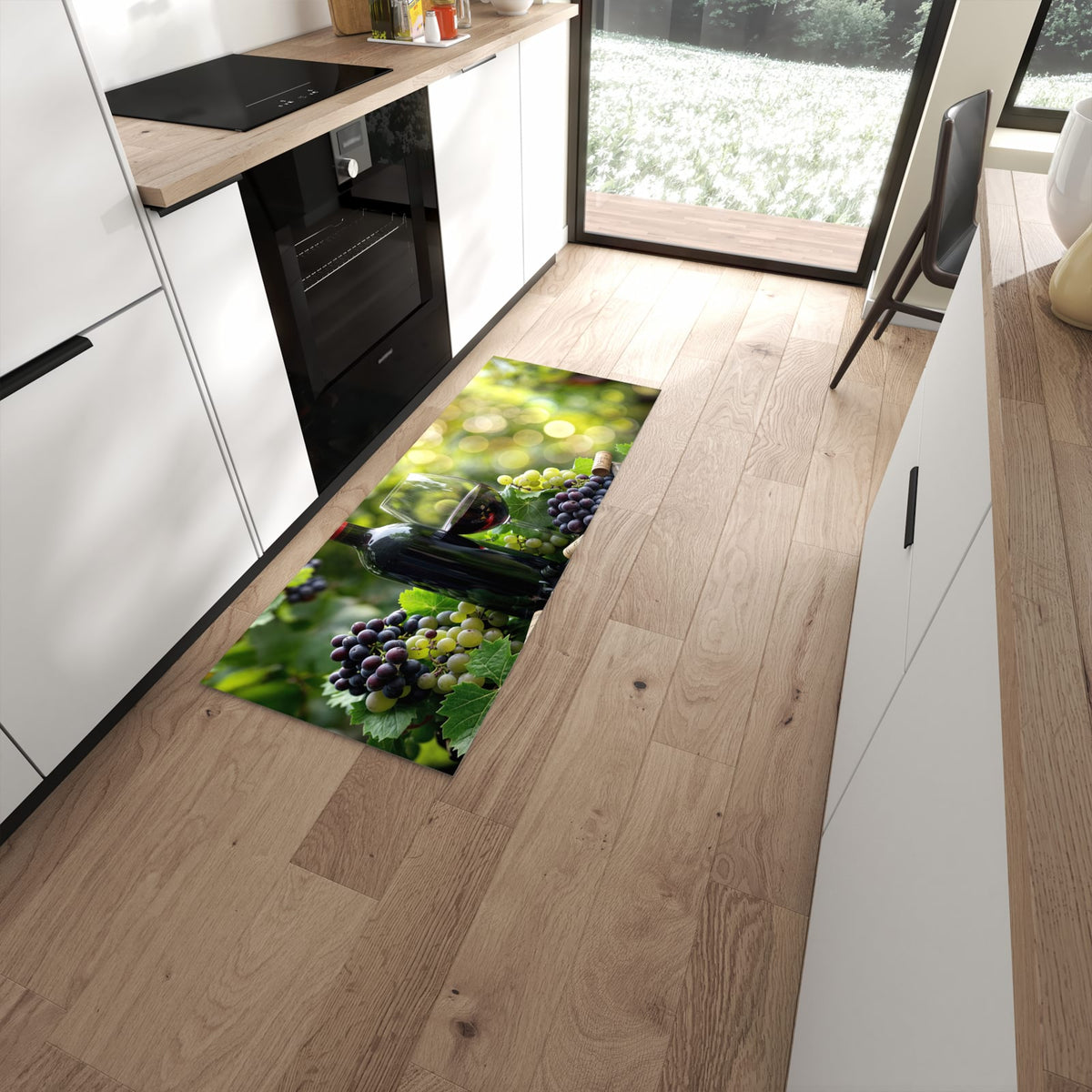 Wasserabweisender Küchenläufer mit Motiv Wein Und Trauben in moderner Küche #grösse_60 x 150 cm