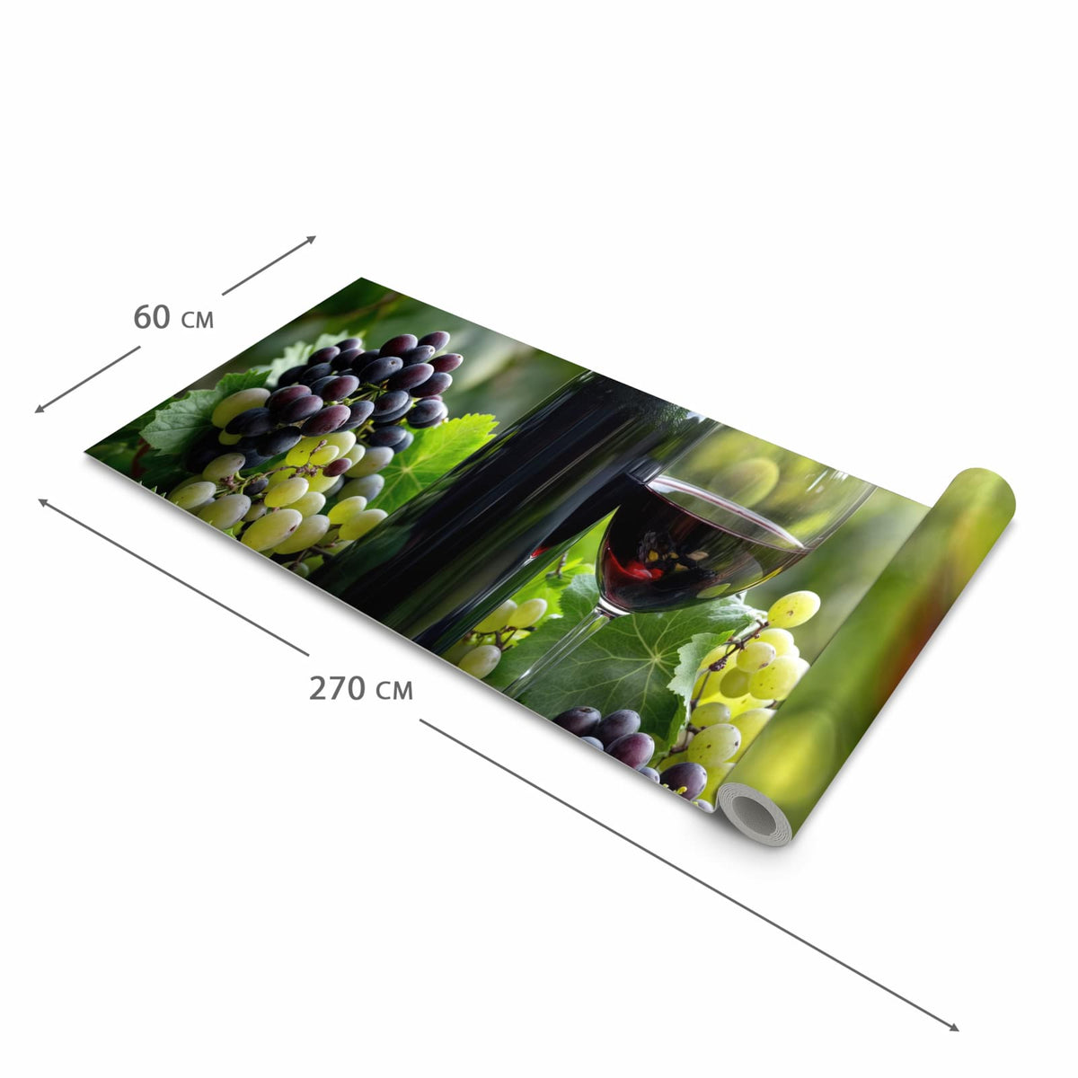 Schmutzabweisender waschbarer Küchenteppich mit Motiv Wein Und Trauben in der Grösse 60x150 cm