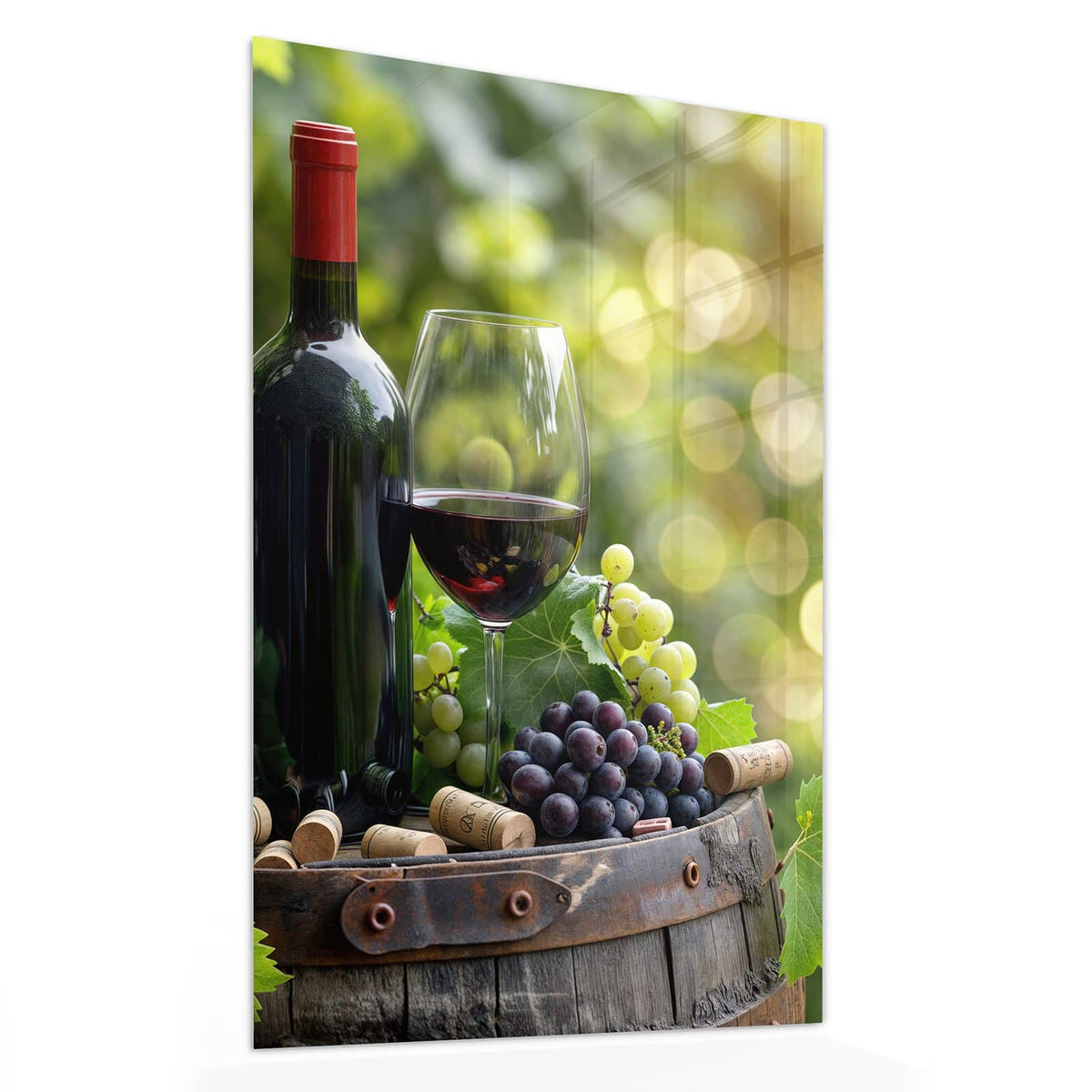 11 Größen – von 30 × 60 bis 60 × 150 cm – Wandbild - Rotwein auf Holzfass - Hochformat