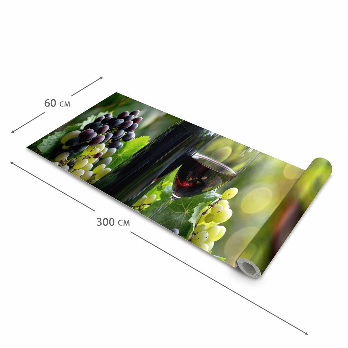 Geruchsneutraler großer Küchenteppich mit Motiv Wein Und Trauben in der Größe 60x150 cm