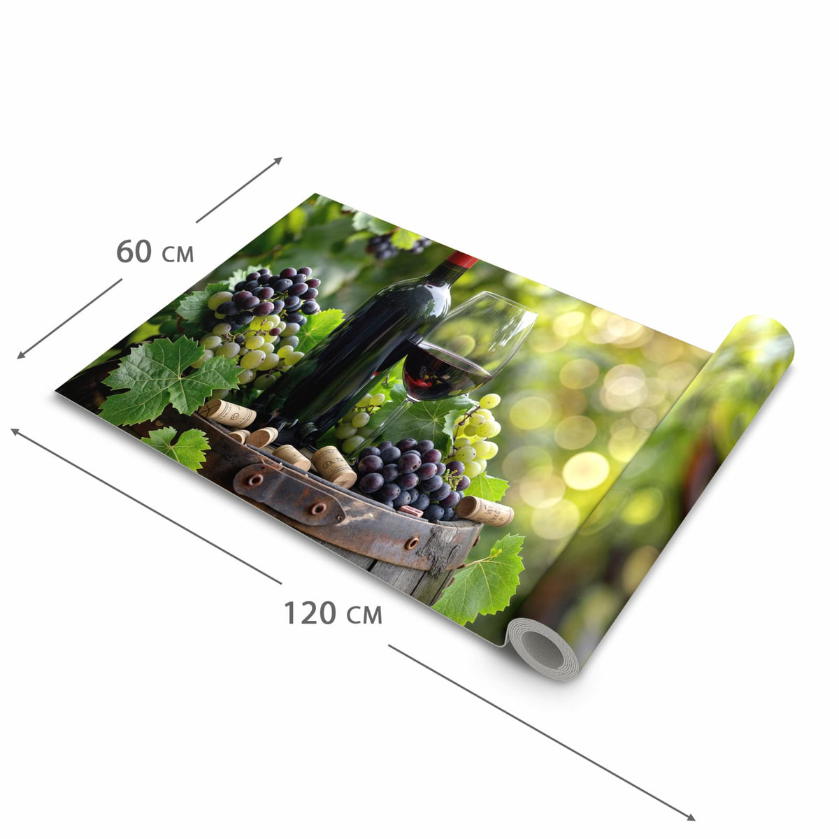 UV-beständiger Küchenteppich mit Motiv Wein Und Trauben in der Grösse 60x150 cm
