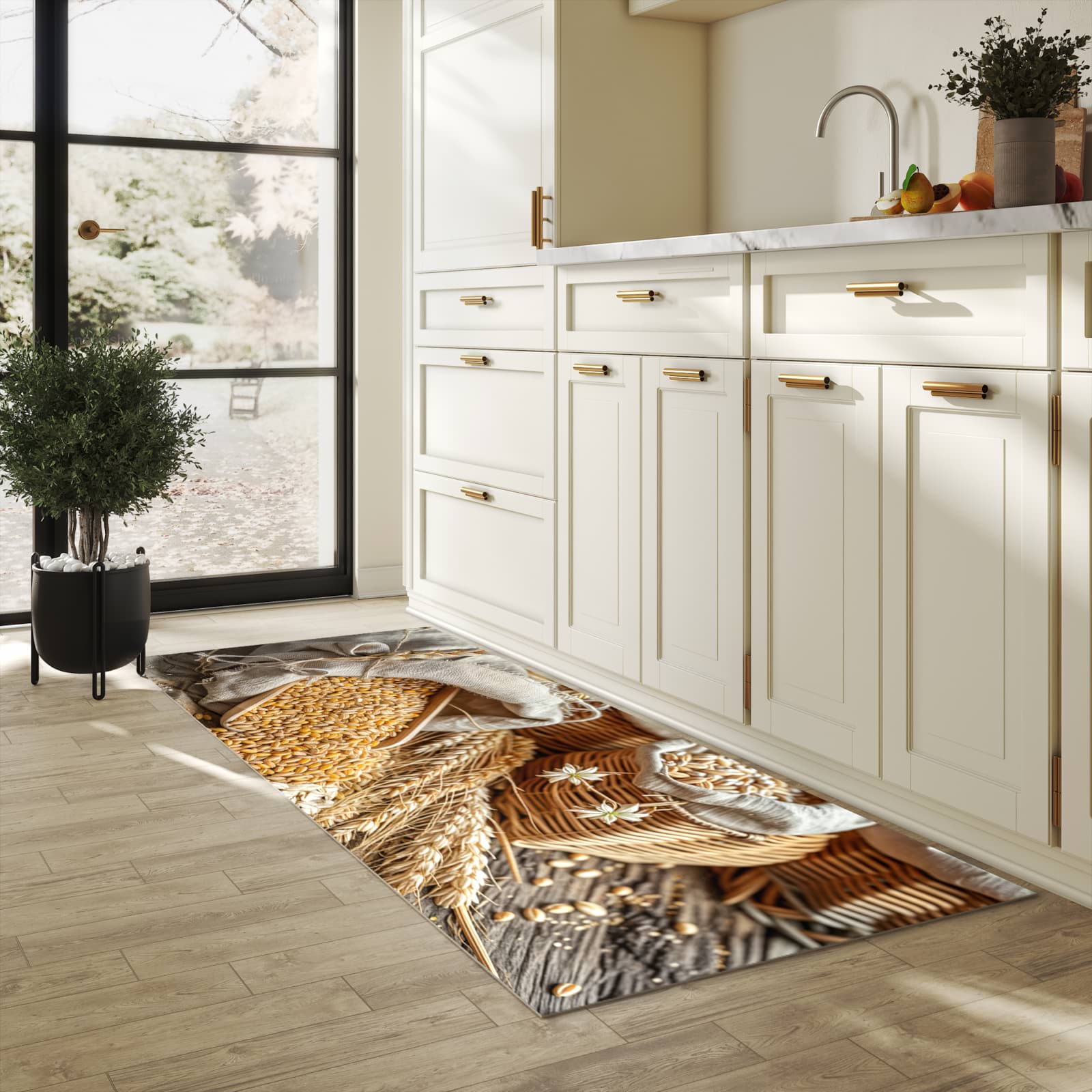 Strapazierfähiger Teppich für die Küche mit Getreideernte-Motiv in der Küche