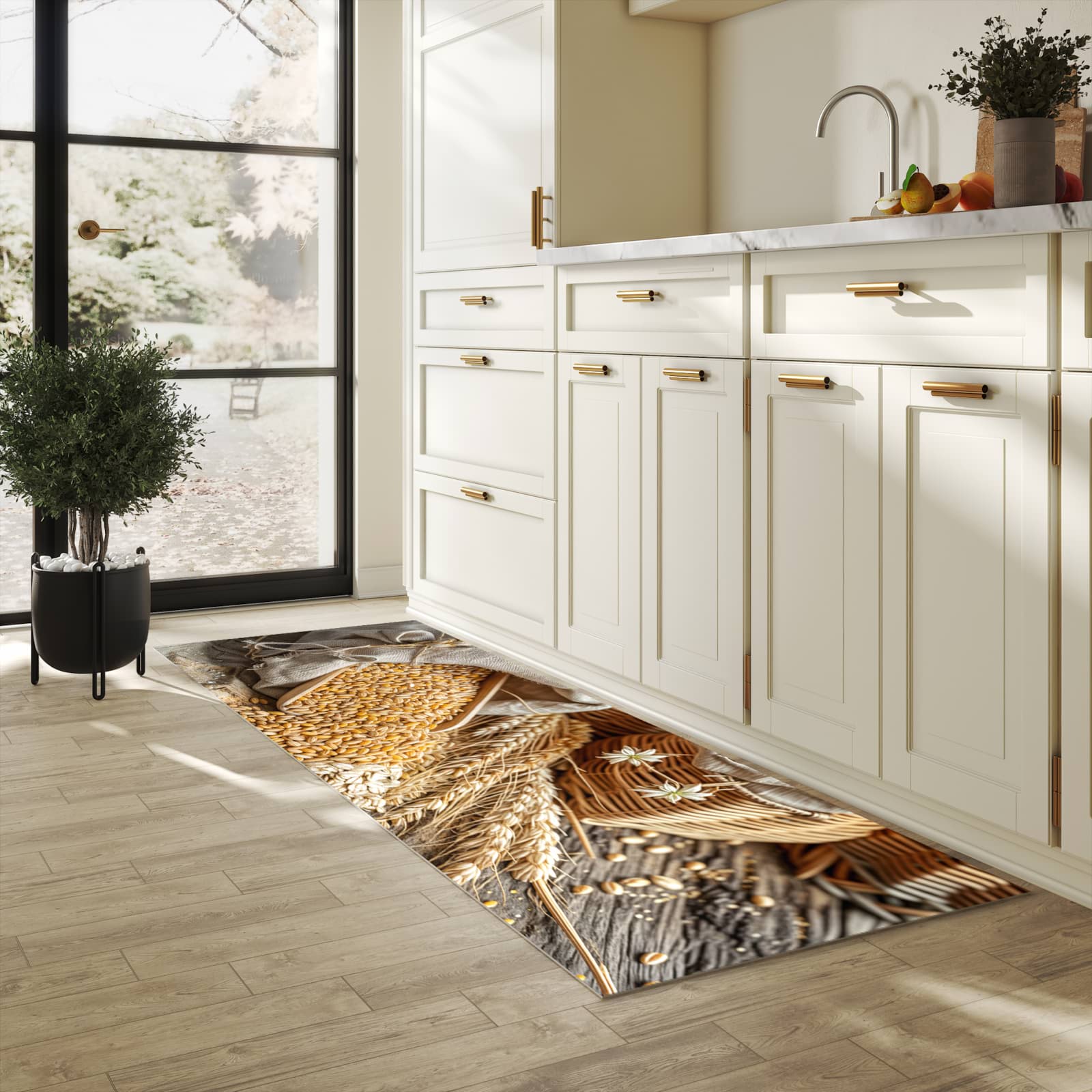 Küchenläufer mit Getreideernte-Motiv in der Küche für Ordnung & Übersicht