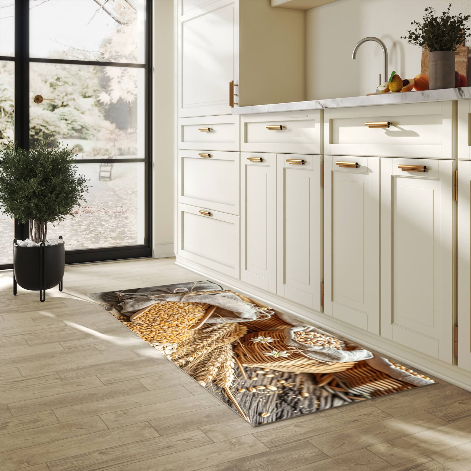 Abwaschbarer Küchenläufer mit Getreideernte-Motiv in der Küche, komfortabel