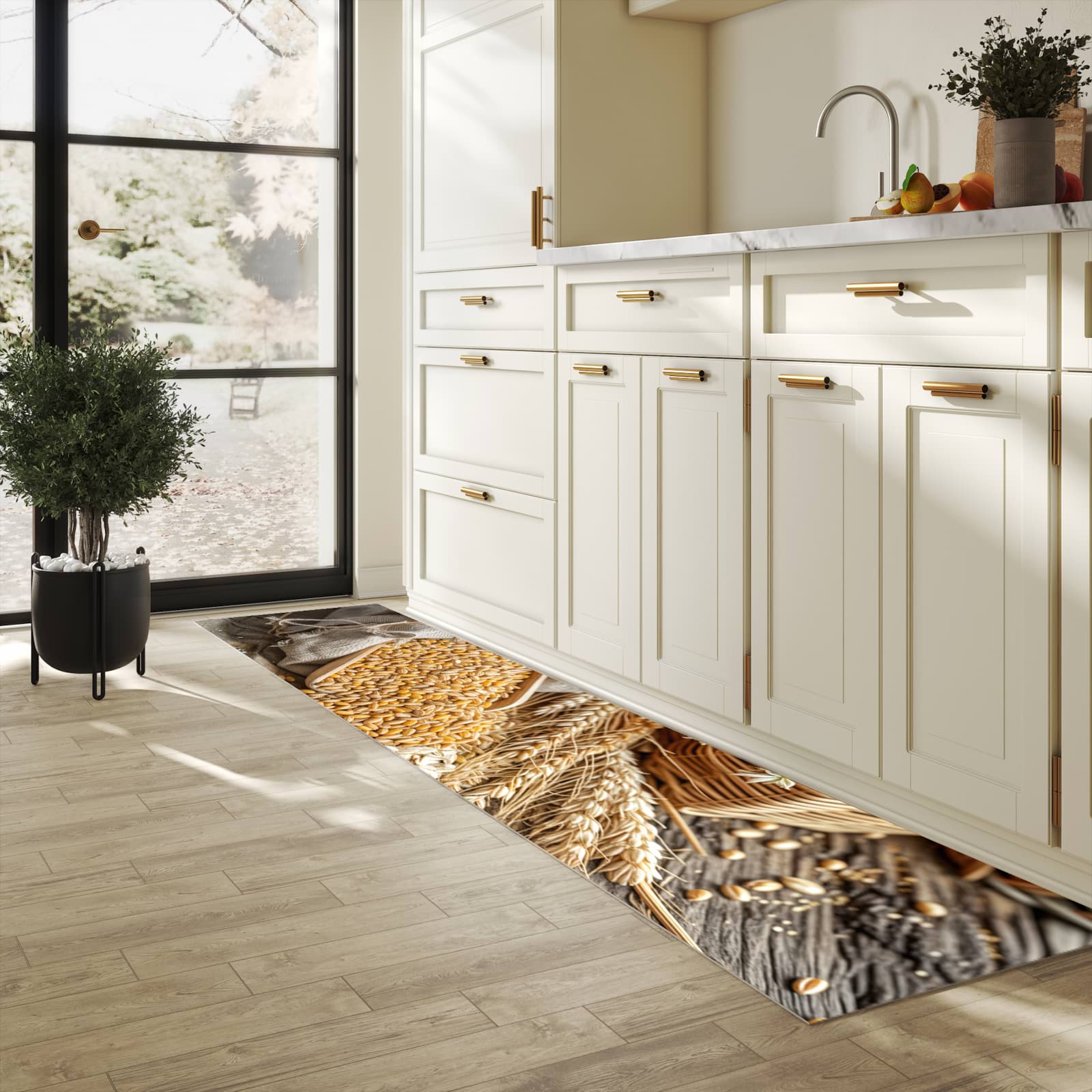 Küchenläufer mit Getreideernte-Motiv in der Küche, optimaler Trittkomfort