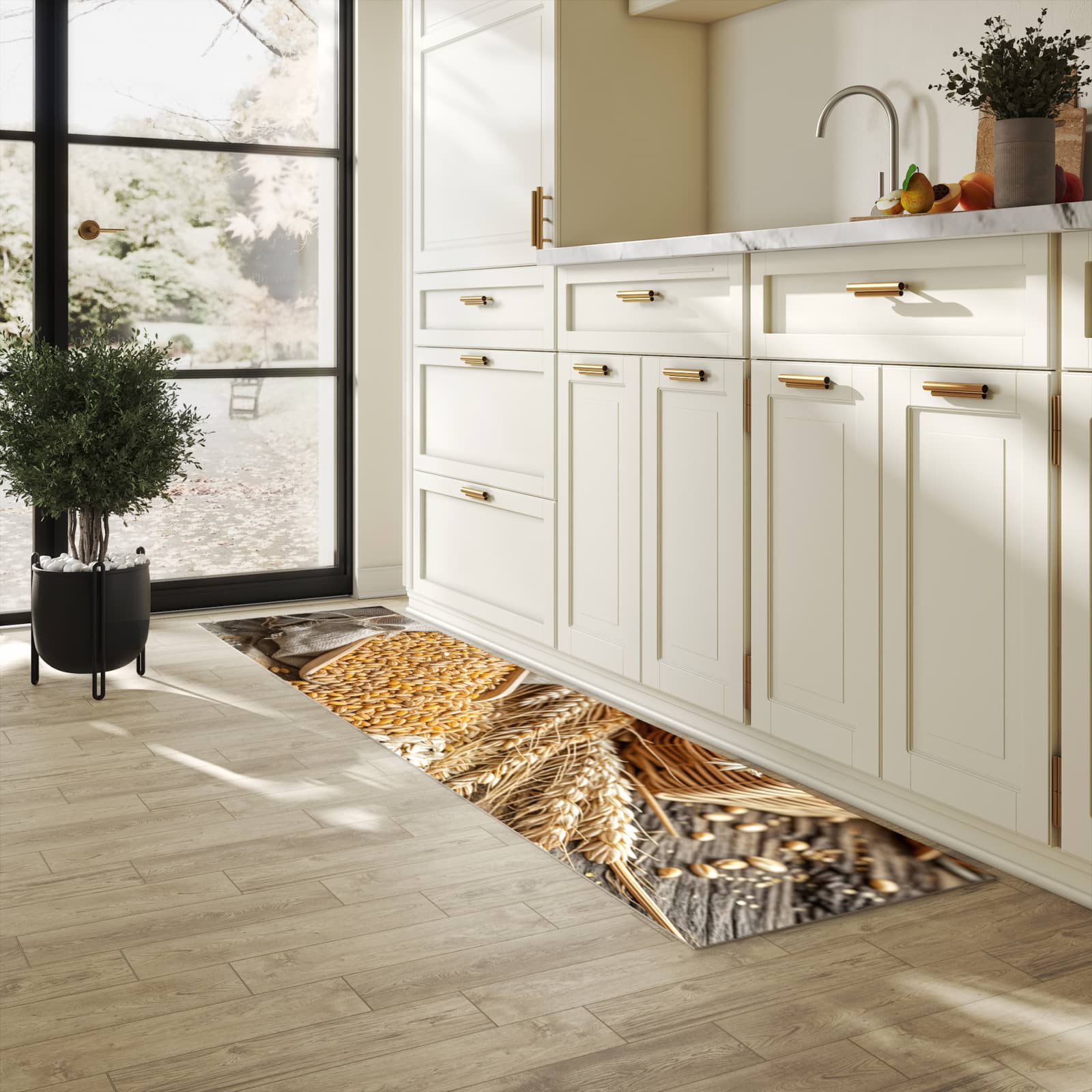 Abwaschbarer Küchenläufer mit Getreideernte-Motiv in der Küche, wasserabweisend