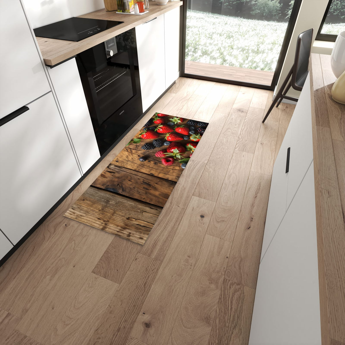 Abwischen statt waschen – Küchenläufer - Beerenmix auf Holz