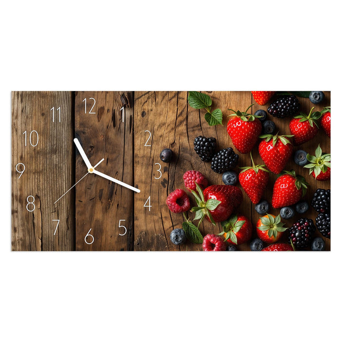 Wanduhr Frische Beeren Exquisit aus Glas – Querformat 60 × 30 cm mit Ziffernblatt Elegant