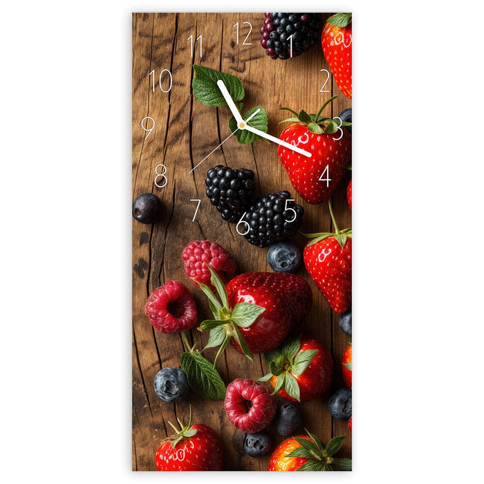 Wanduhr Frische Beeren Exquisit aus Glas – Hochformat 30 × 60 cm mit Ziffernblatt Elegant