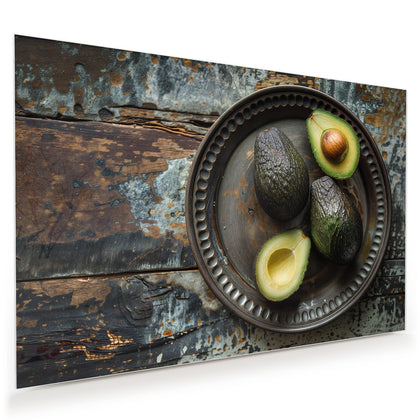 Wandbild mit dem Motiv Avocados auf Zinnteller