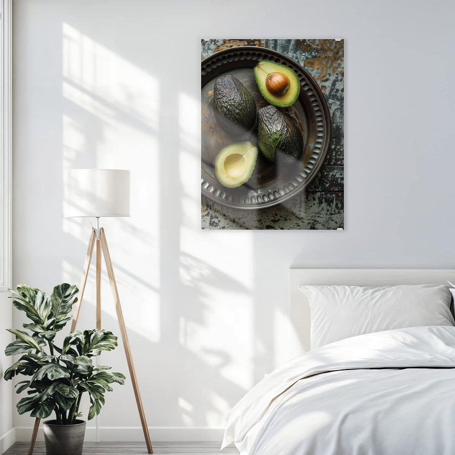 Maße Wandbild - Avocados auf Zinnteller - Hochformat