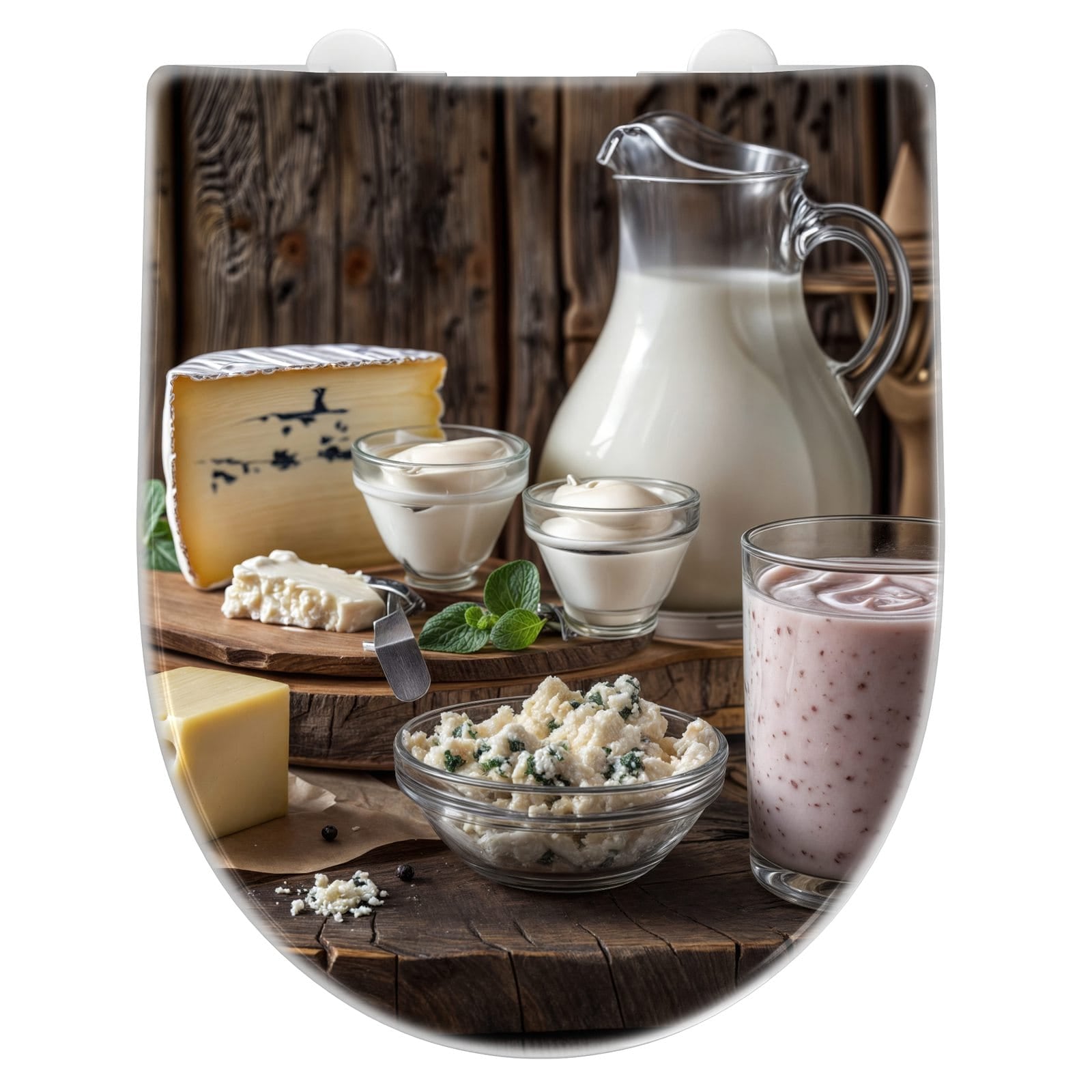 WC-Sitz mit Absenkautomatik Käseplatte mit Milch