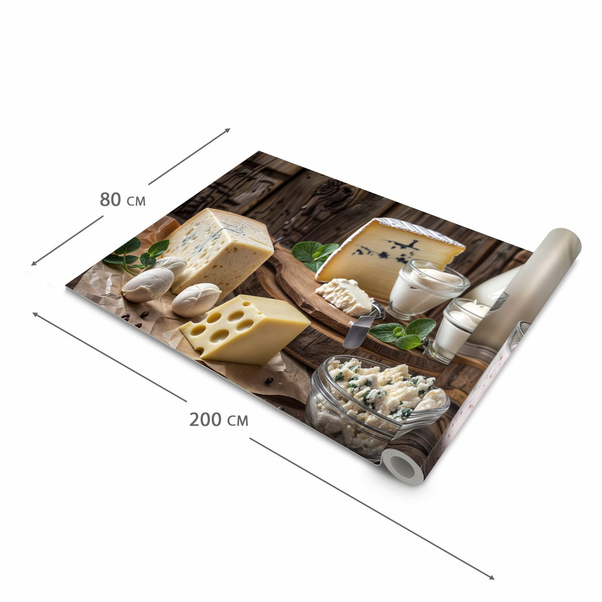 Küchenteppich mit Motiv Käseplatte mit Milch in der Grösse 60x120 cm für sichere Aufbewahrung