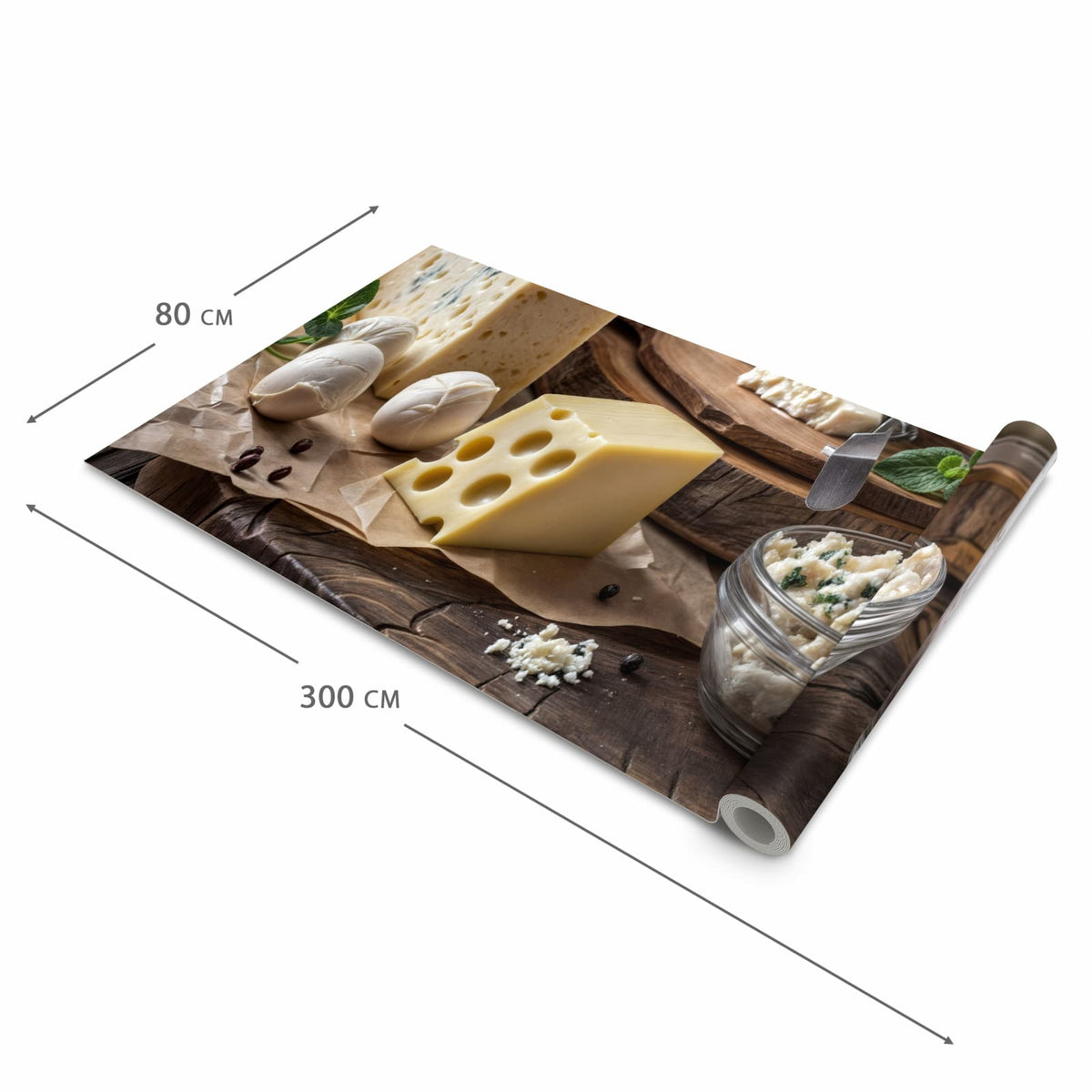 Abriebfester Küchenteppich mit Motiv Käseplatte mit Milch in der Grösse 60x120 cm