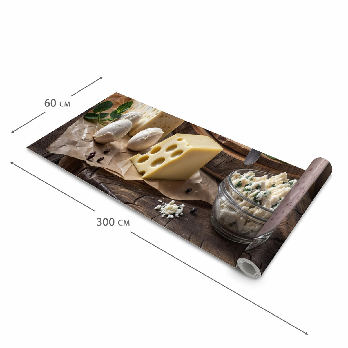 Farbbeständiger abwaschbarer Küchenläufer mit Motiv Käseplatte mit Milch in der Größe 60x120 cm