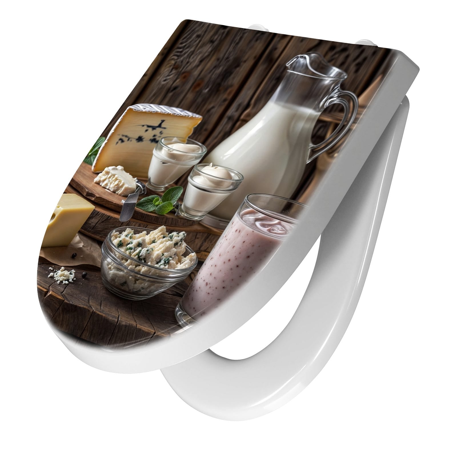 WC-Sitz mit Absenkautomatik Käseplatte mit Milch
