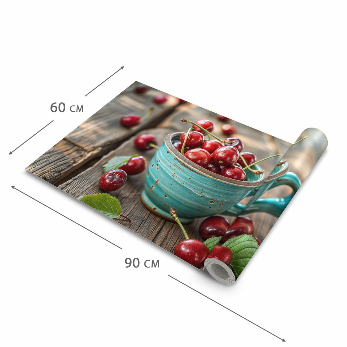 Rutschhemmender Küchenläufer mit Motiv Tasse mit Kirschen in der Grösse 60x120 cm