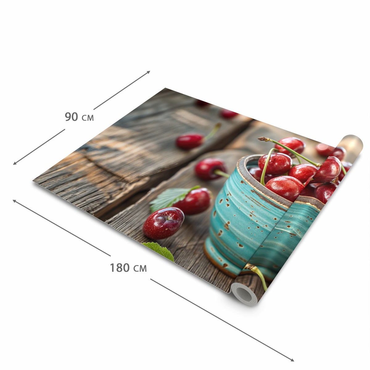 Waschbarer rutschfester Küchenläufer mit Motiv Tasse mit Kirschen in der Grösse 60x120 cm