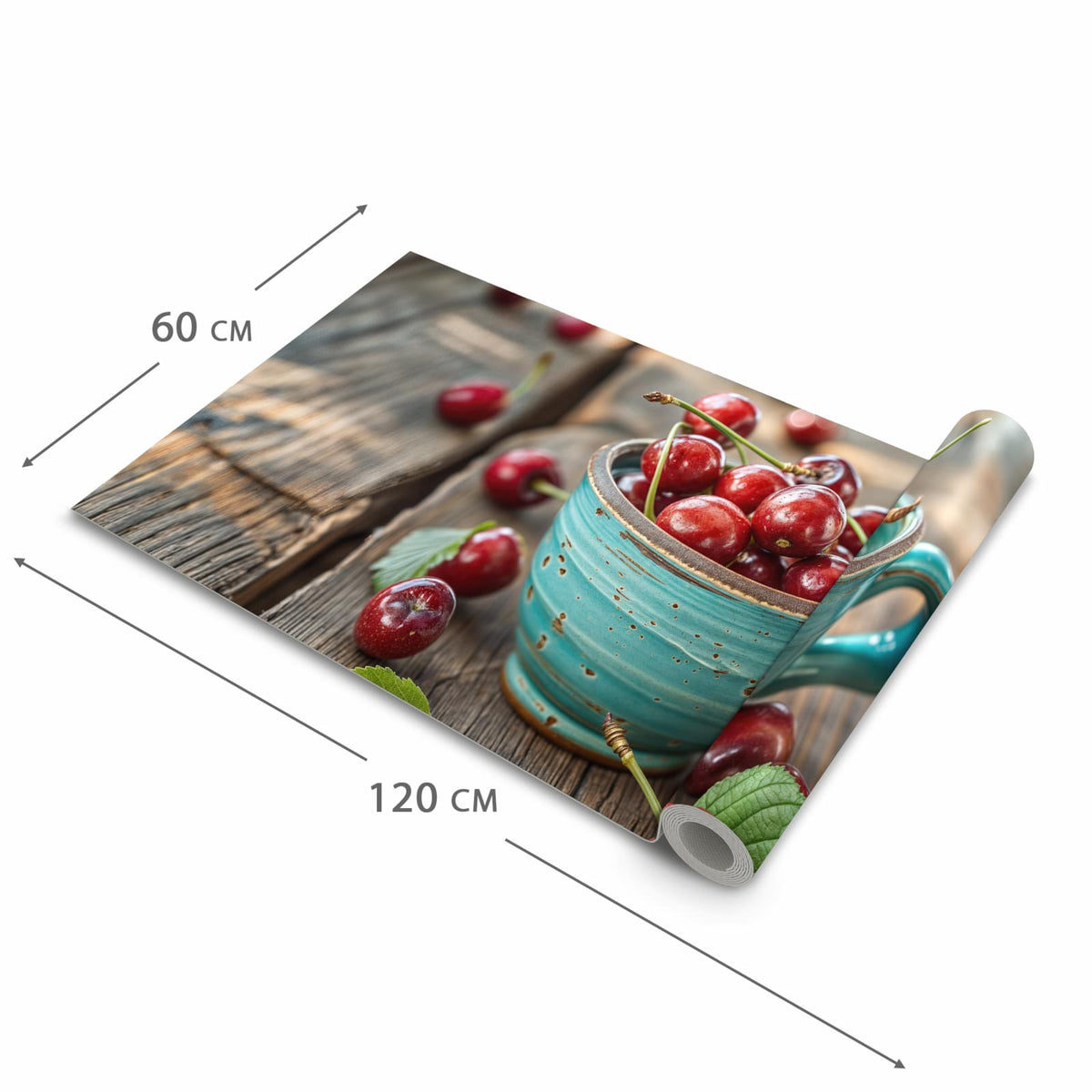 Schmutzabweisender Küchenteppich mit Motiv Tasse mit Kirschen in der Grösse 60x120 cm
