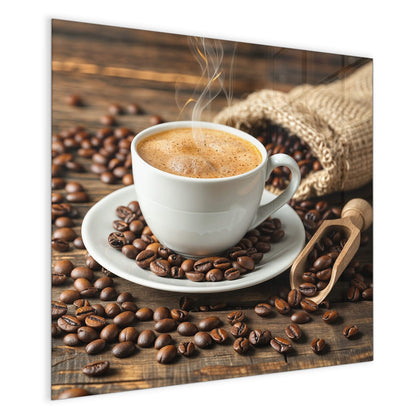 Magnettafel mit dem Motiv Kaffee mit Holzschaufel