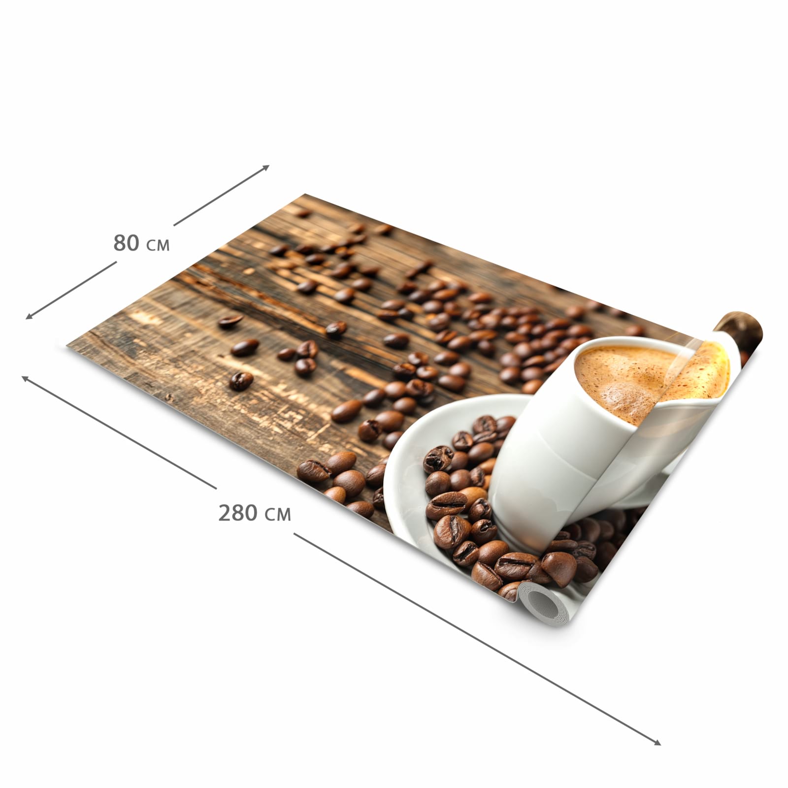 Hygienischer Bodenläufer Teppich mit Motiv Kaffee Geniessen in der Grösse 90x240 cm