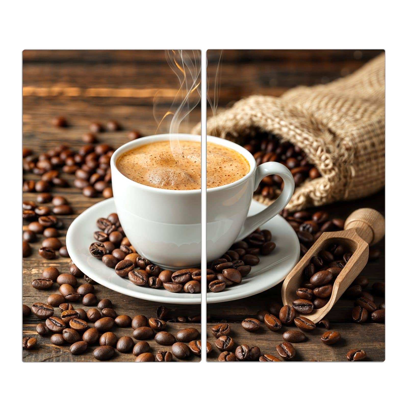 2-teilige Herdabdeckung mit Kaffee Geniessen-Motiv in der Frontansicht