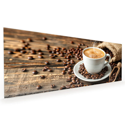 Küchenrückwand mit dem Motiv Kaffee mit Holzschaufel