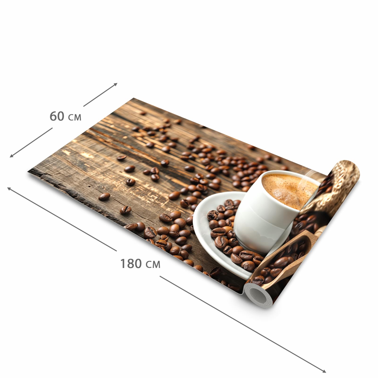 Langlebiger dünner Küchenteppich mit Motiv Kaffee Geniessen in der Grösse 90x240 cm