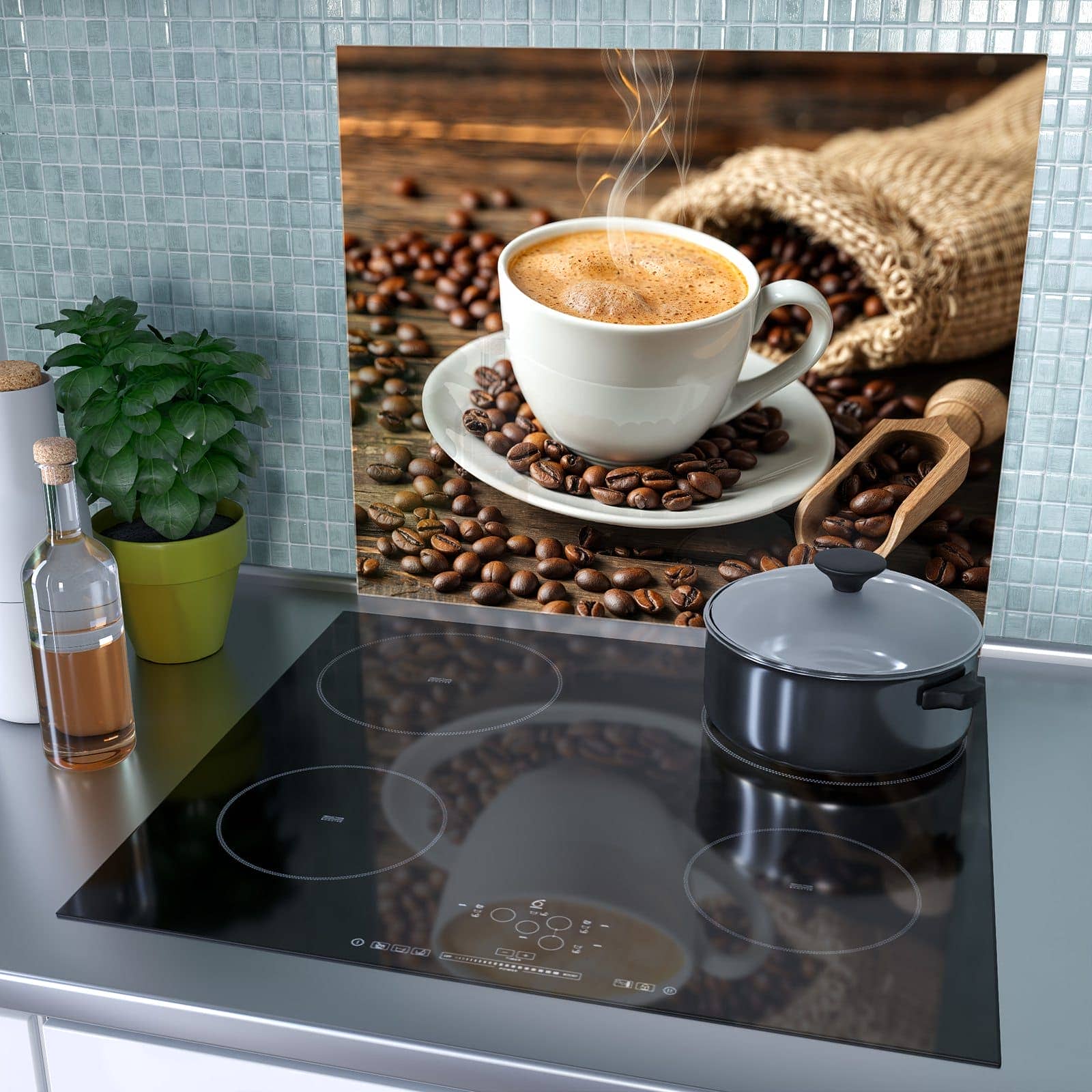 1-teilige Herdabdeckplatten für Ceranfeld mit Kaffee Geniessen-Motiv als Spritzschutz