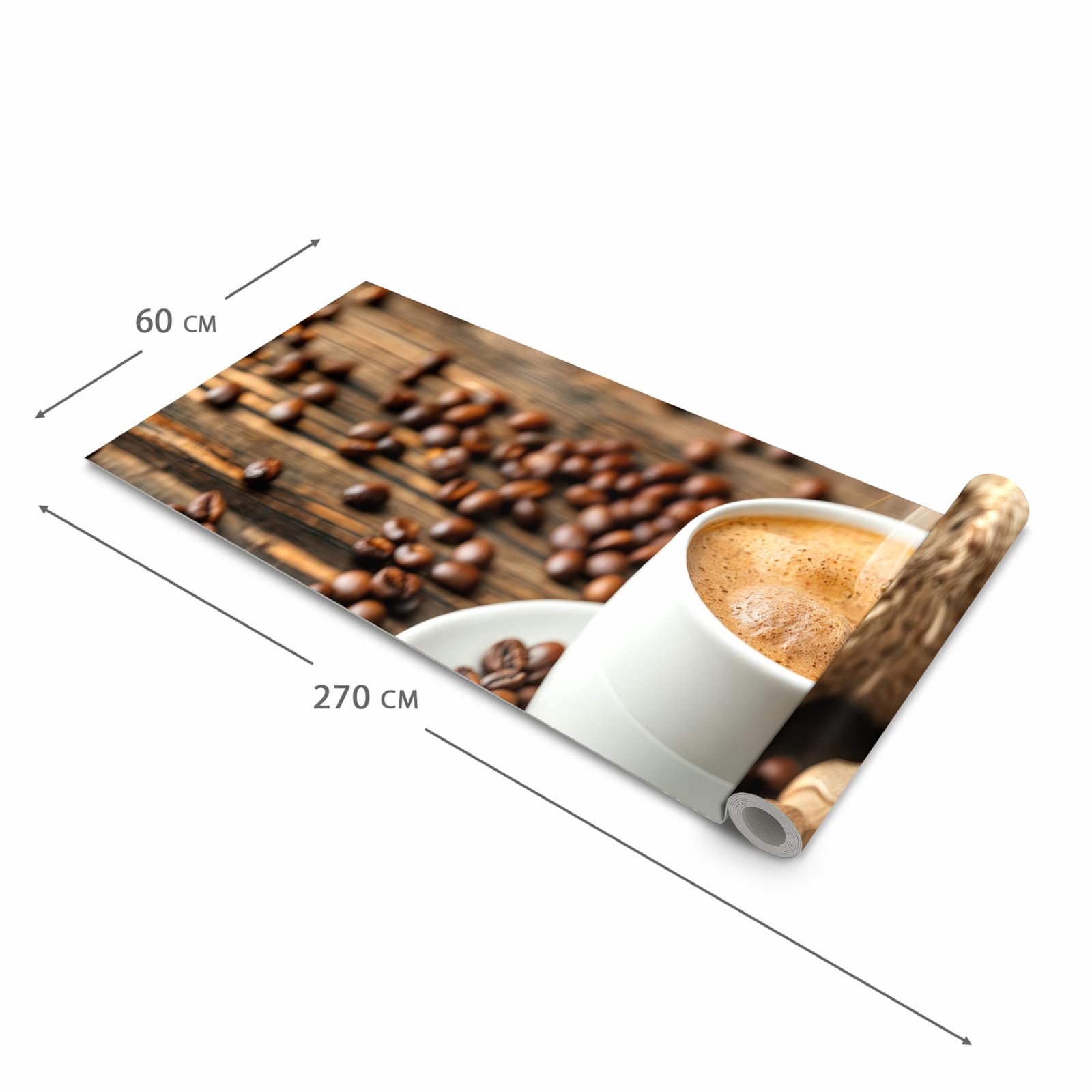 Pflegeleichter waschbarer Küchenteppich mit Motiv Kaffee Geniessen in der Grösse 90x240 cm