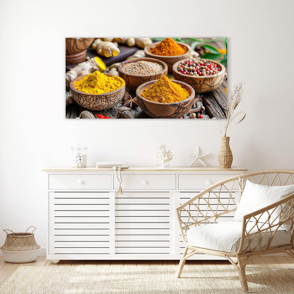 Echtglas, 4 mm – kein Acryl, keine Folie – Wandbild - Kurkuma und Pfeffer - Querformat