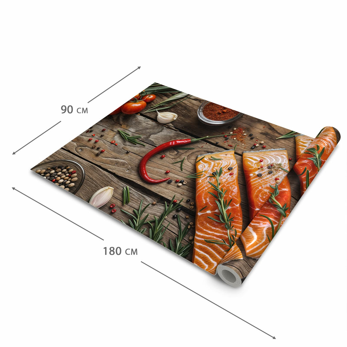 Rutschfester Küchenteppich mit Motiv Lachsfilets in der Grösse 90x180 cm