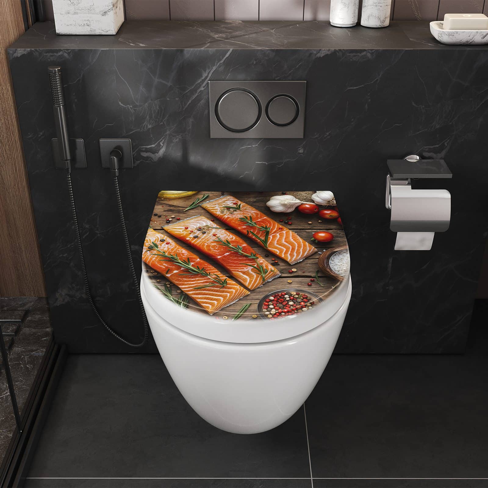 WC-Sitz mit Absenkautomatik Lachsfilets