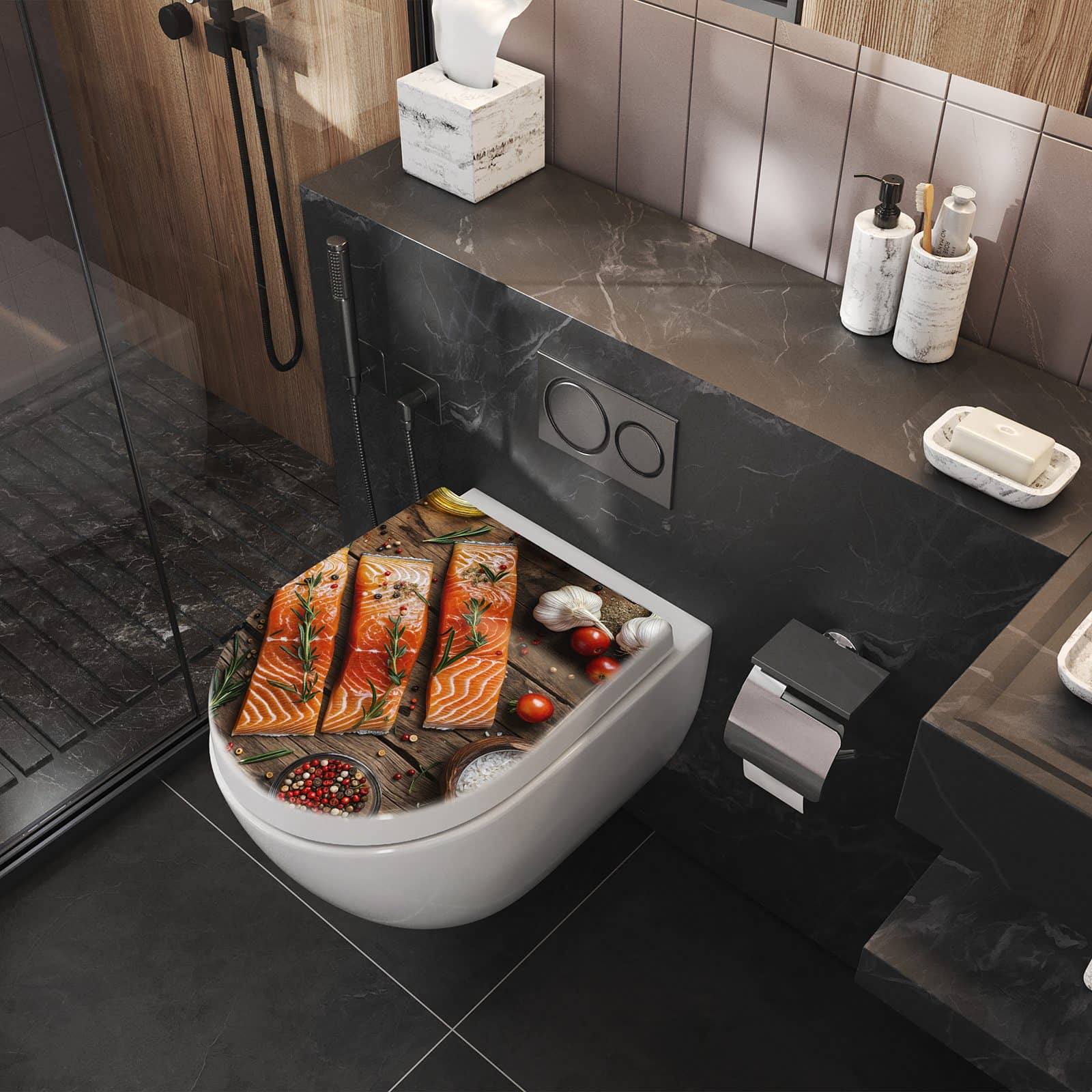 WC-Sitz mit Absenkautomatik Lachsfilets