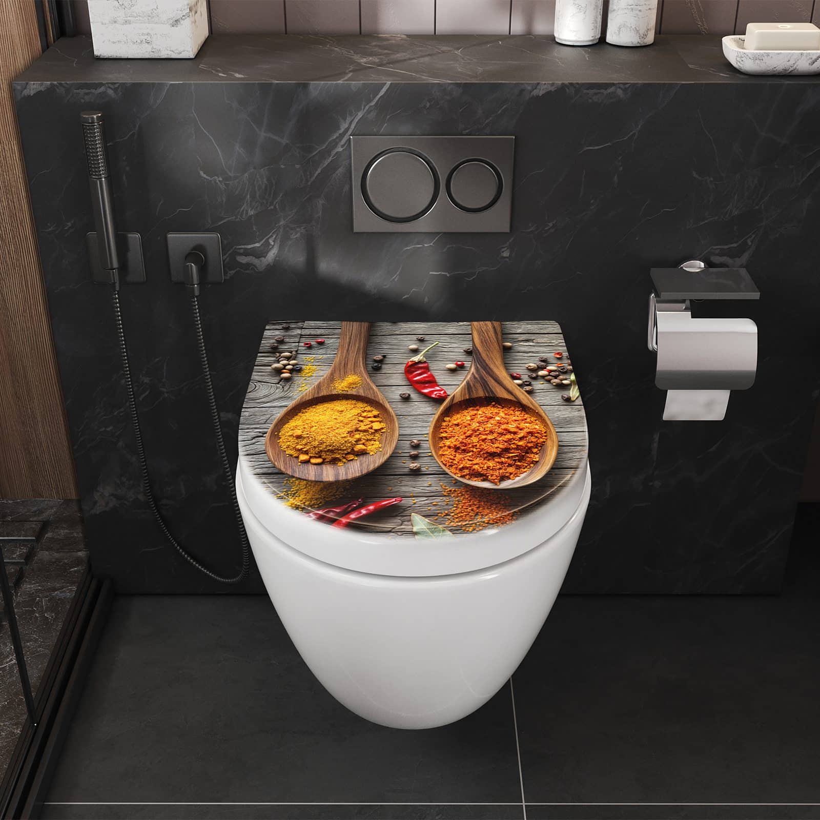 WC-Sitz mit Absenkautomatik Gewürze auf Löffeln