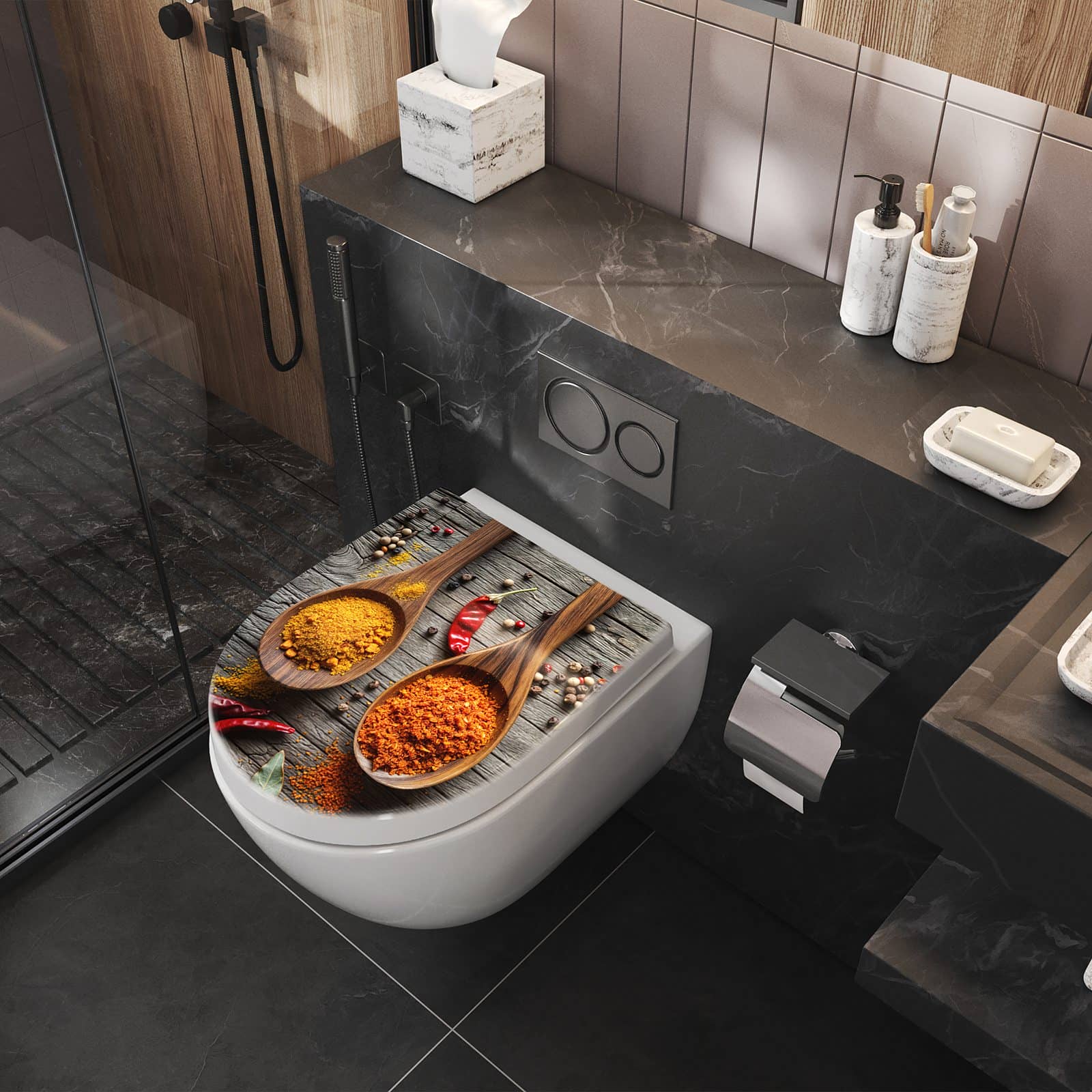 WC-Sitz mit Absenkautomatik Gewürze auf Löffeln