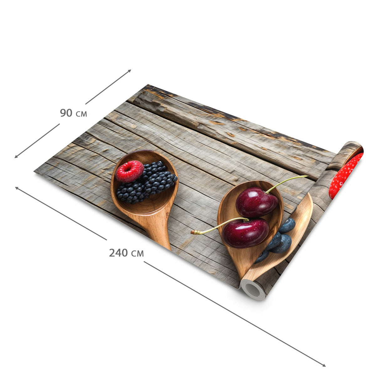Küchenteppich mit Motiv Holzlöffel mit Beeren in der Grösse 80x300 cm für Ordnung & Übersicht