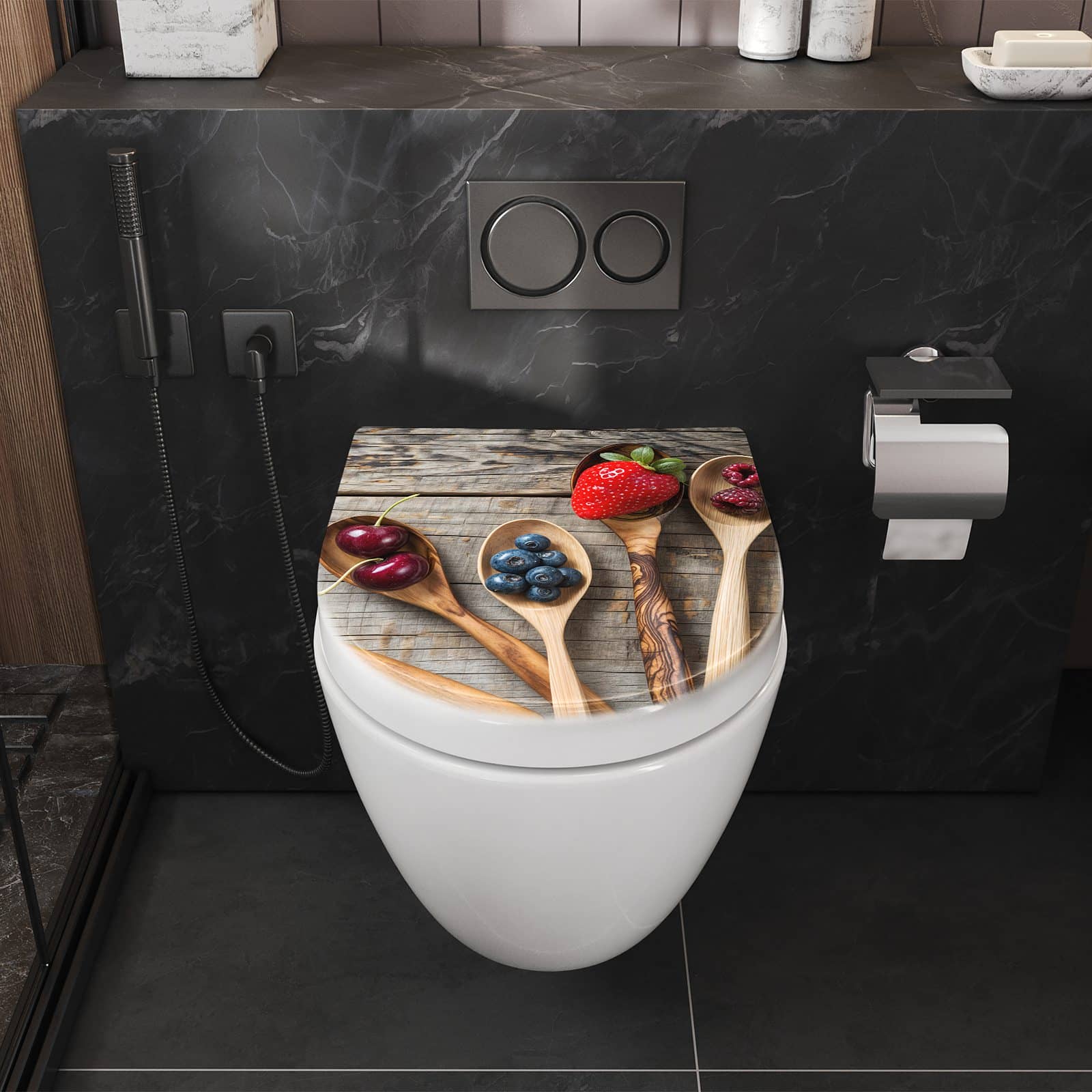 WC-Sitz mit Absenkautomatik Holzlöffel mit Beeren