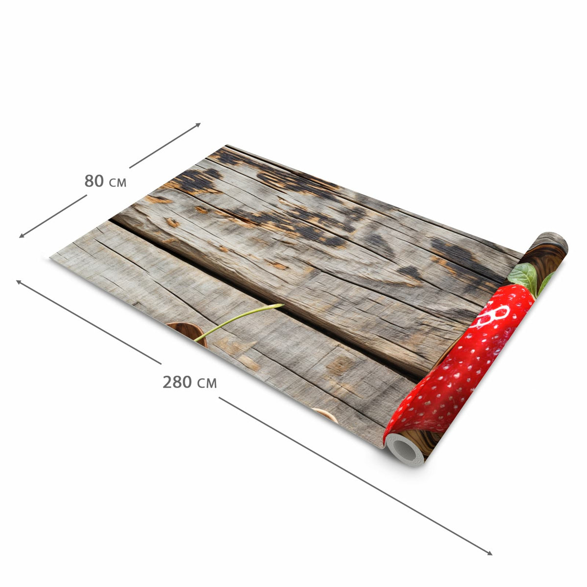 Rutschfester waschbarer Küchenteppich mit Motiv Holzlöffel mit Beeren in der Grösse 80x300 cm
