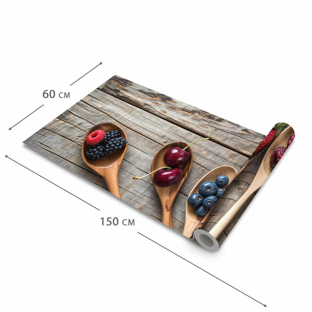 Komfortabler rutschfester Teppich mit Motiv Holzlöffel mit Beeren in der Grösse 80x300 cm