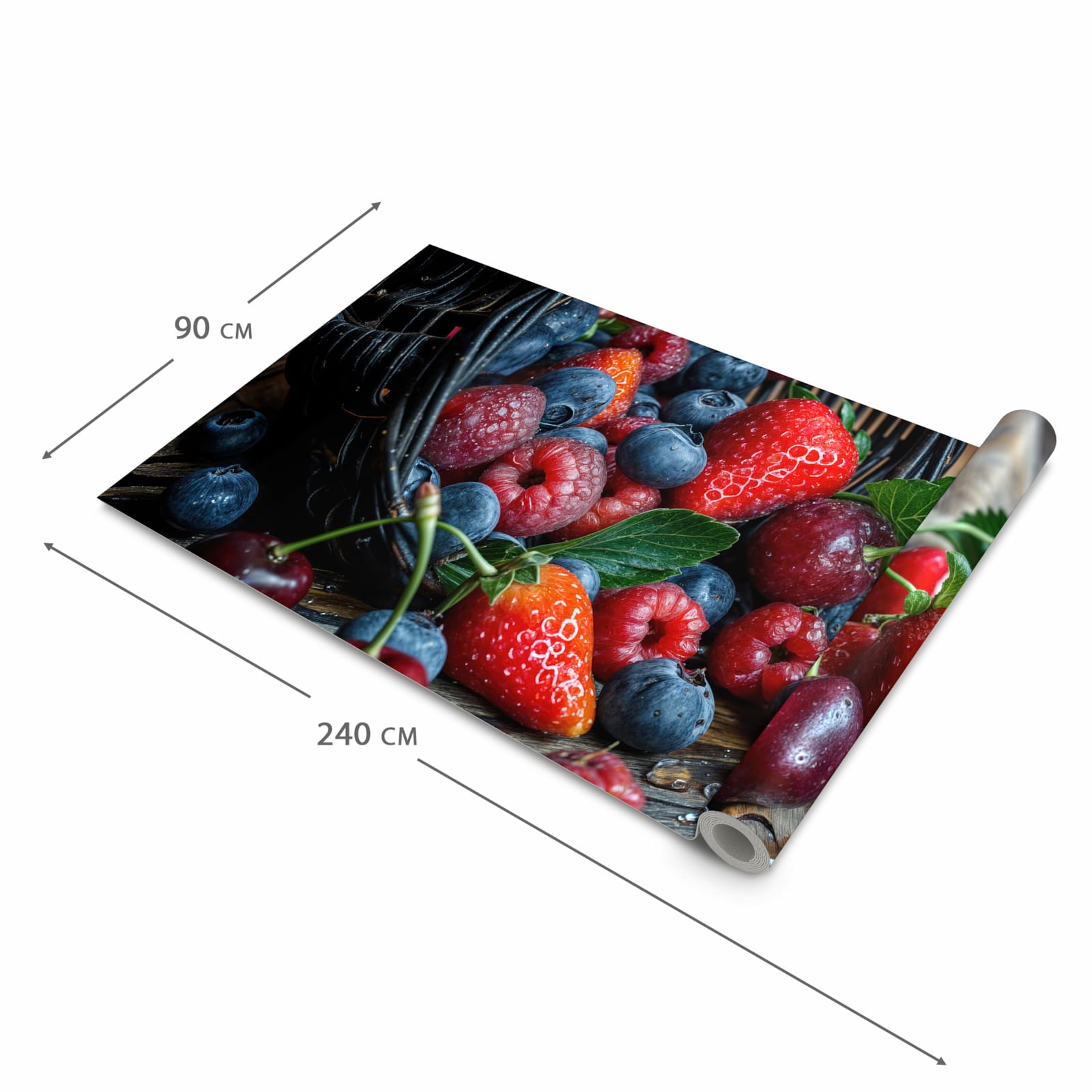 Rutschfester Küchenteppich mit Motiv Frische Beerenkorb in der Grösse 60x90 cm