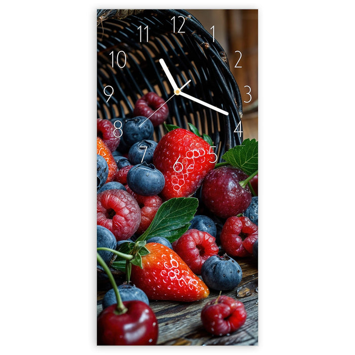Wanduhr Frische Beerenkorb aus Glas – Hochformat 30 × 60 cm mit Ziffernblatt Elegant