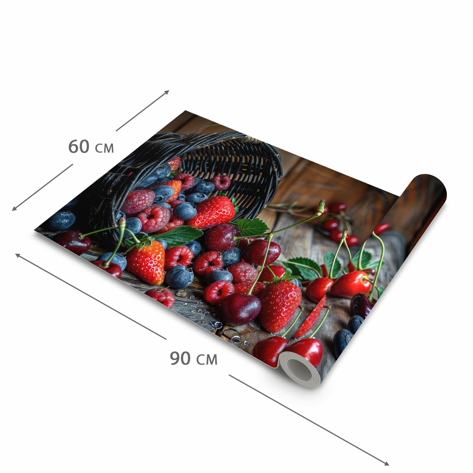 Rutschfester Küchenläufer mit Motiv Frische Beerenkorb in der Grösse 60x300 cm - einfach zu reinigen