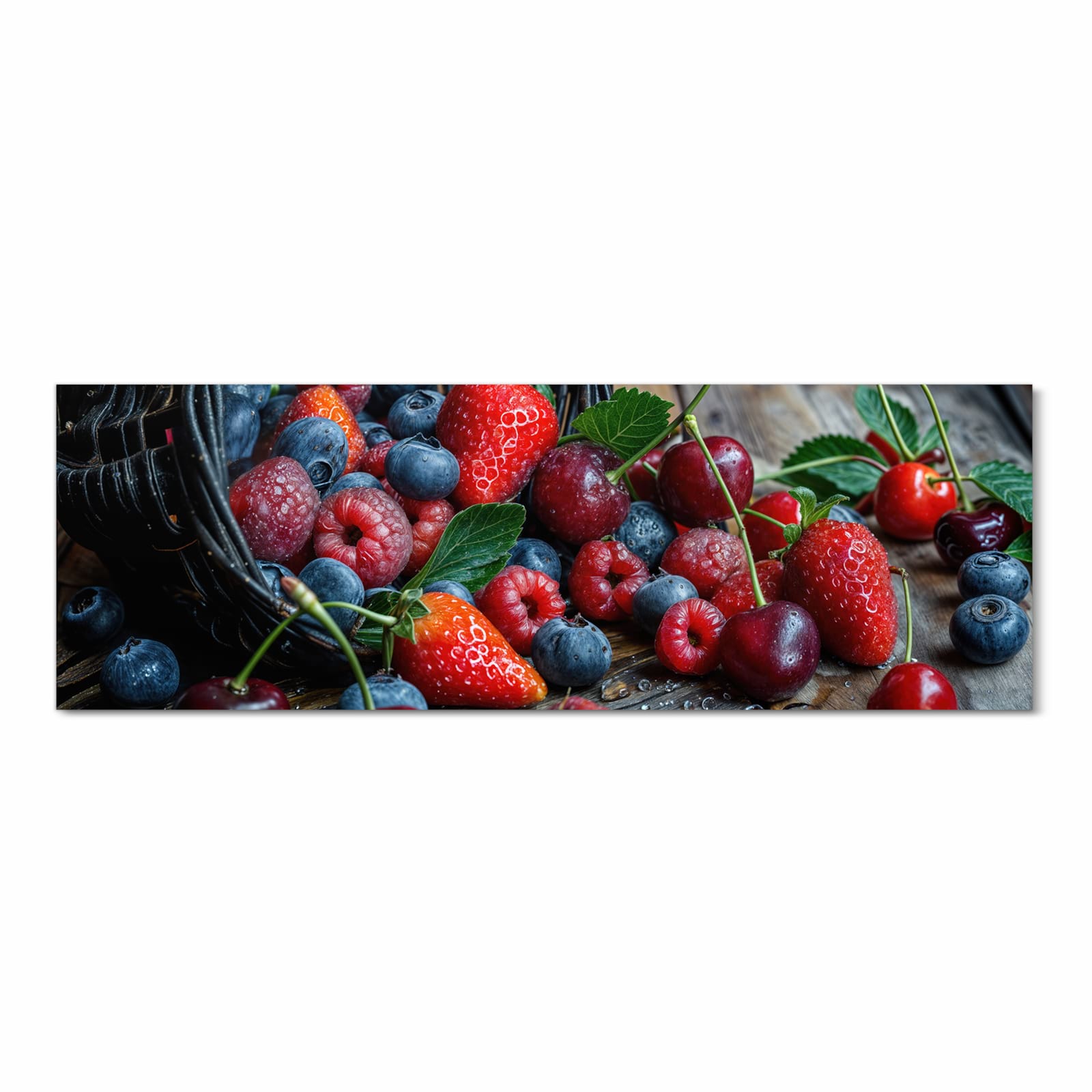 Bodenschonender Teppich fürs Esszimmer mit Motiv Frische Beerenkorb in Frontansicht, waschbar