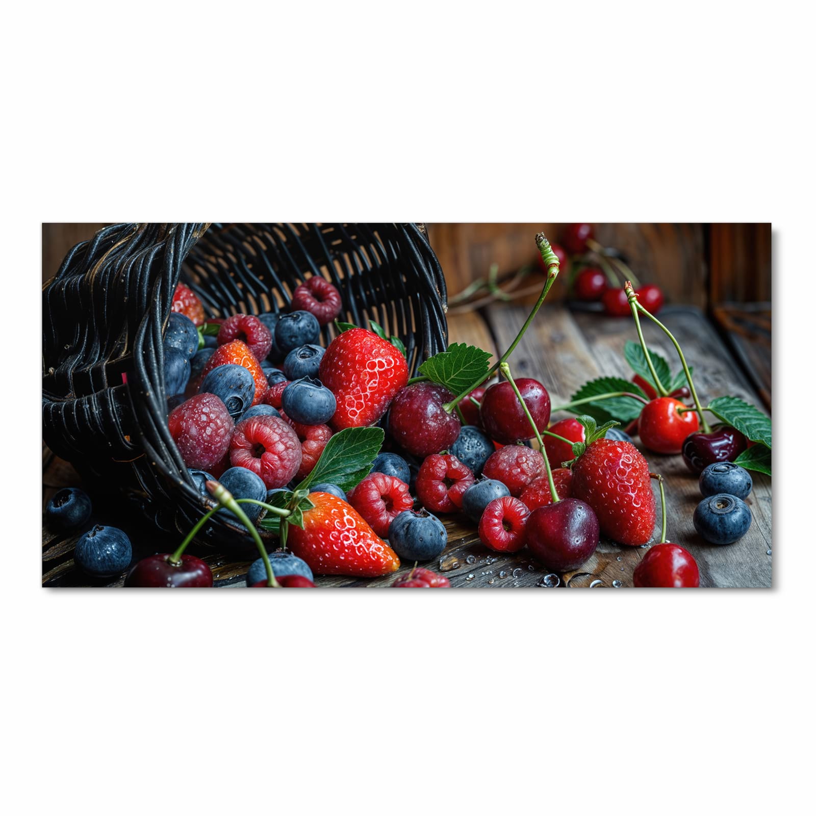 Bodenschonender rutschfester Küchenteppich mit Motiv Frische Beerenkorb in Frontansicht