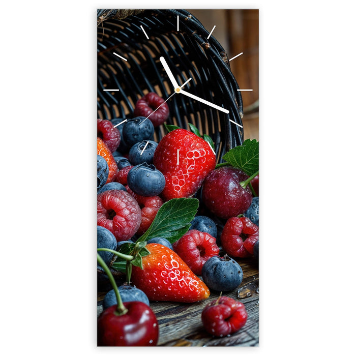 Wanduhr Frische Beerenkorb aus Glas – Hochformat 30 × 60 cm mit Ziffernblatt Linie