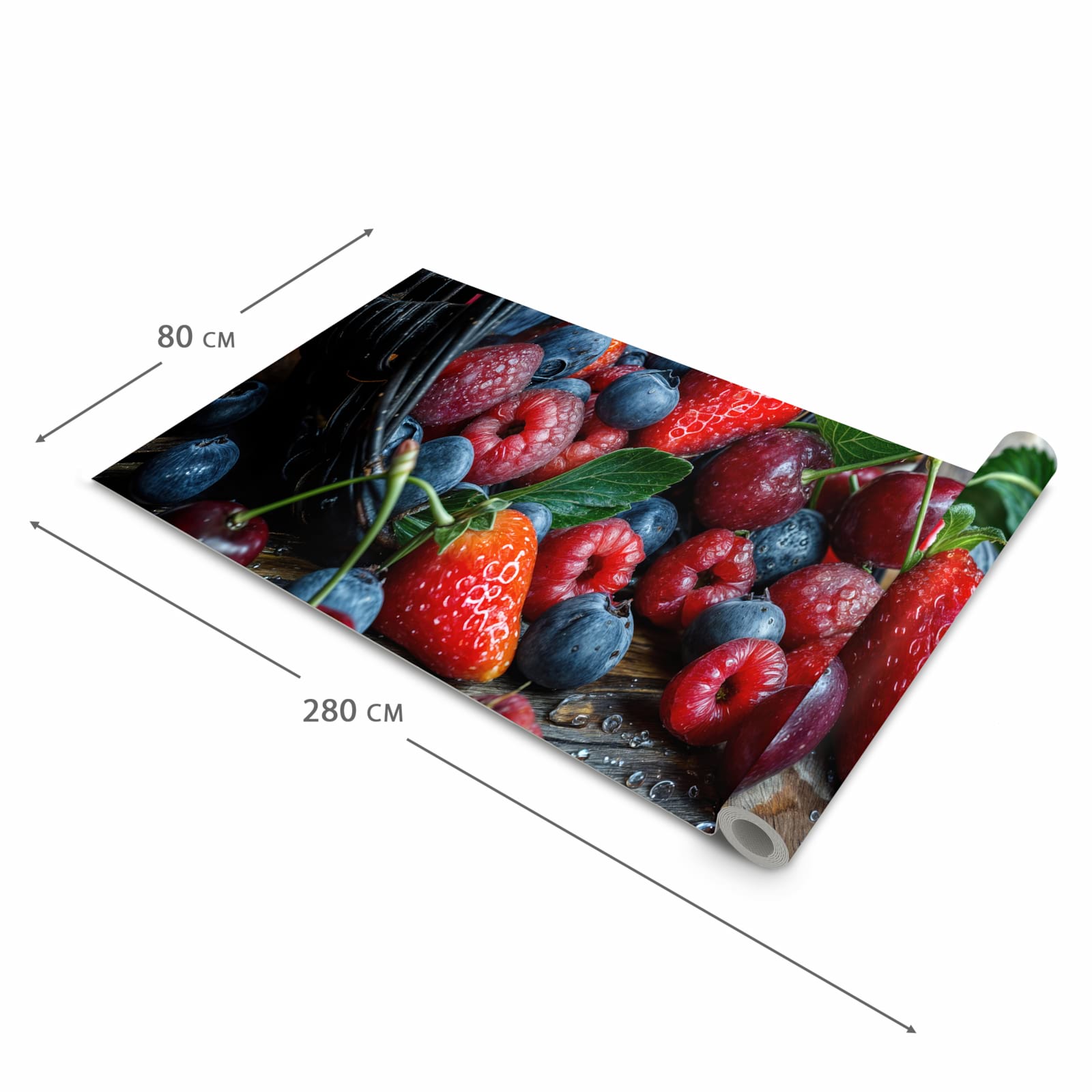 Strapazierfähiger Küchenläufer mit Motiv Frische Beerenkorb in der Grösse 60x300 cm, waschbar
