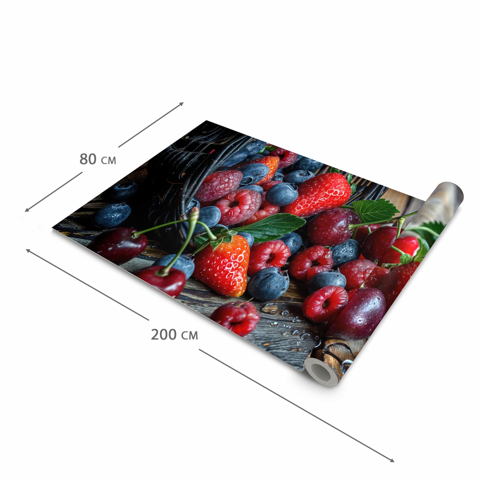 Moderner Küchenläufer mit Motiv Frische Beerenkorb in der Grösse 60x300 cm - angenehme Haptik