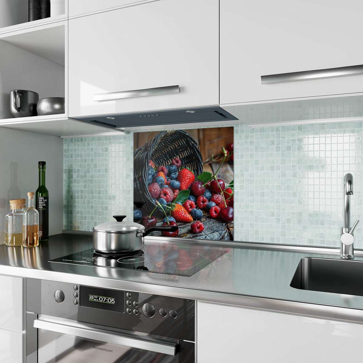 Küchenrückwand Umgekippter Beerenkorb aus Glas – Umgekippter Korb voller Beeren